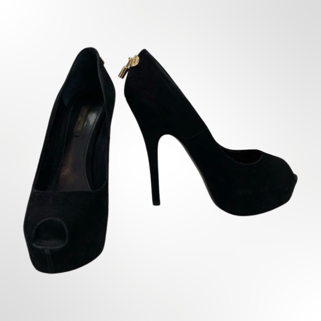 Oh Really Suede Black Peep Toe - T.38.5