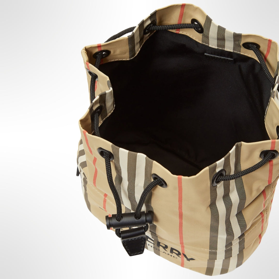 Natural Nylon Check Drawstring Pouch
