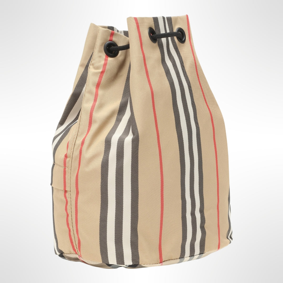 Natural Nylon Check Drawstring Pouch