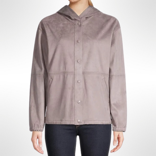 Hooded Faux Suede Jacket - T.S/M