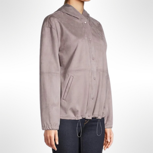 Hooded Faux Suede Jacket - T.S/M