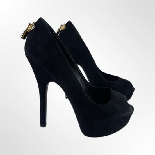 Oh Really Suede Black Peep Toe - T.38.5