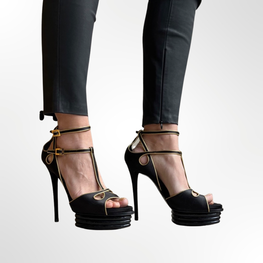 Black' n Gold Platform Sandal - T.39,5